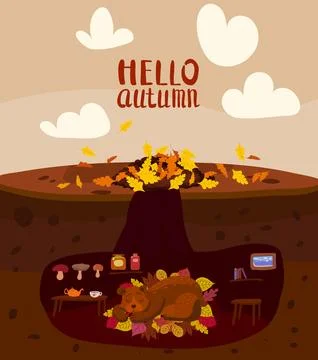 Cute bear sleeping in a burrow underground Stock Illustration