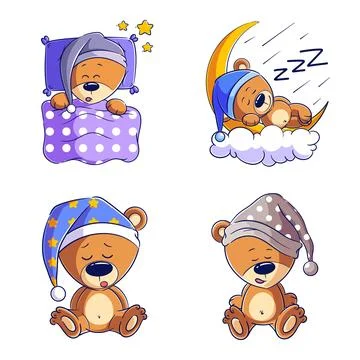 Cute bear sleeping, hand drawn style set Stock Illustration