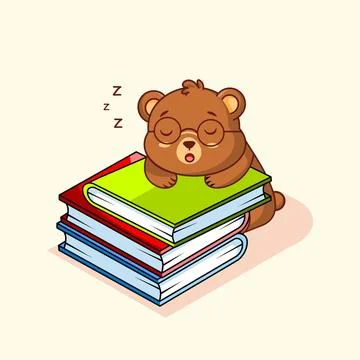 Cute Bear Sleeping on Stack of Books Vector Illustration Stock Illustration
