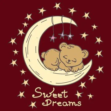 Cute bear sleeps on a cloud hand drawn on the theme of sleep doodle Stock Illustration