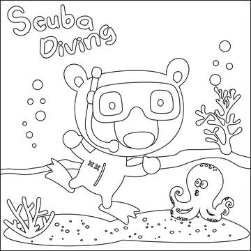 Cute bear in snorkel mask diving in the sea isolated on white background Stock Illustration