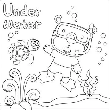 Cute bear in snorkel mask diving in the sea isolated on white background Stock Illustration