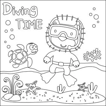 Cute bear in snorkel mask diving in the sea isolated on white background Stock Illustration