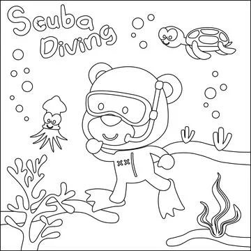 Cute bear in snorkel mask diving in the sea isolated on white background Stock Illustration