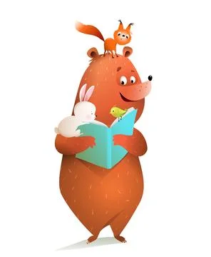 Cute Bear Squirrel and Bunny Reading Book for Kids Stock Illustration