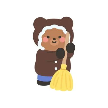 A cute bear sweeping the ground Stock Illustration