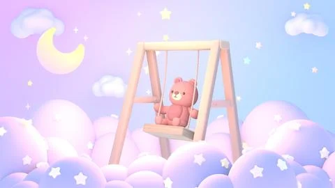Cute bear on the swing Stock Illustration