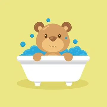 Cute Bear Take Bath Cartoon Character Stock Illustration