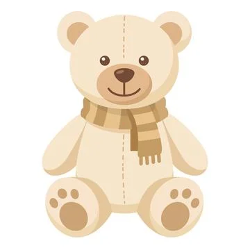 Cute Bear Toy Sitting With a Warm Scarf in a Simple Design Ilustración de archivo