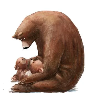 Cute bear with two little teddy bears Stock Illustration