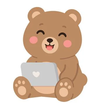 Cute Bear Using Laptop for Online Learning Illustrazione stock