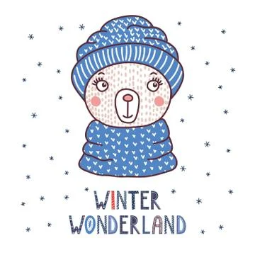 Cute bear in a warm hat Stock Illustration