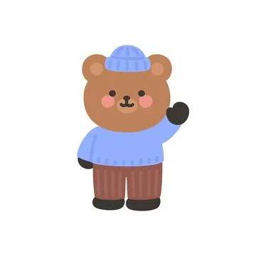 A cute bear waving happily while bundled up in warm winter clothing Illustrazione stock