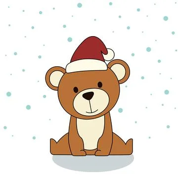 Cute Bear in winter Christmas hat and Snow. Hello Winter, Happy New Year and  Stock Illustration