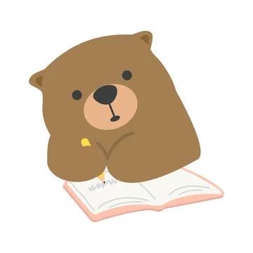 Cute bear writing a book Stock Illustration