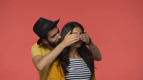 Cute bearded middle-eastern boyfriend prepared surprise for his girlfriend Stock-Footage 115780829