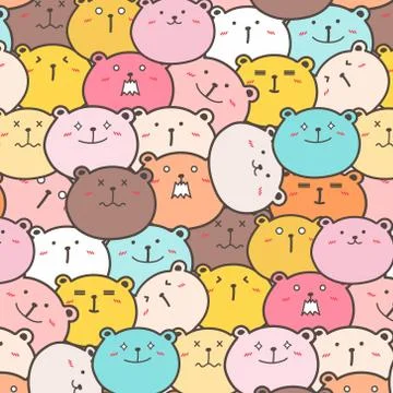 Cute Bears Vector Pattern Background. Fun Doodle. Handmade Vector Illustration. Stock Illustration