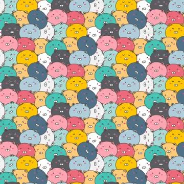 Cute Bears Vector Pattern Background. Fun Doodle. Handmade Vector Illustration. Stock Illustration