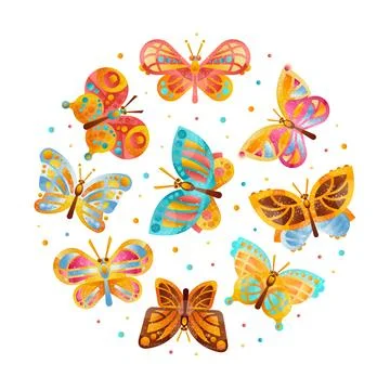 Cute beautiful butterflies seamless pattern in circular shape vector Stock Illustration
