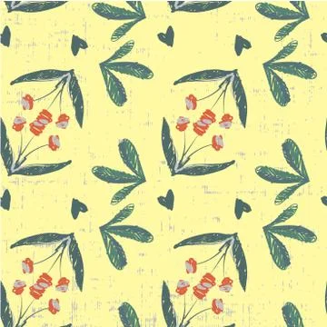 Cute beautiful seamless floral pattern on grunge background hand drawn in vector Stock Illustration