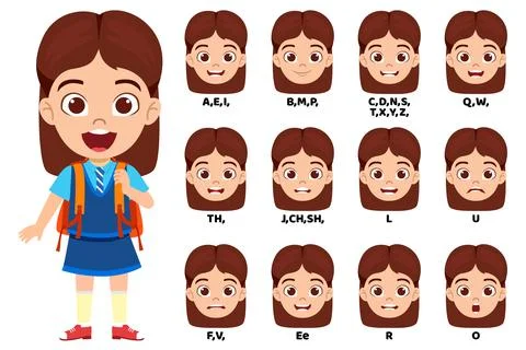Cute beautiful smart kid school girl character Stock Illustration