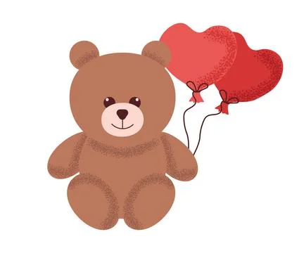 Cute of a beautiful teddy bear with baloons. Kids plush favorite cuddly toy Stock Illustration