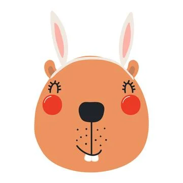 Cute beaver face with Easter bunny ears character illustration Stock Illustration