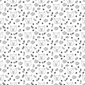 Cute Beaver Seamless pattern. Cartoon Animals in forest background. Vector il Stock Illustration