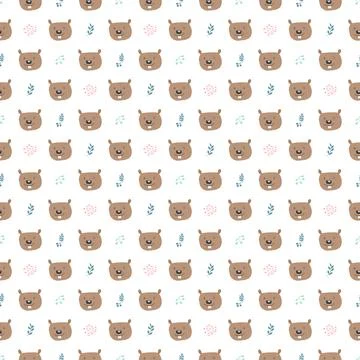 Cute Beaver Seamless pattern. Cartoon Animals in forest background. Vector il Stock Illustration
