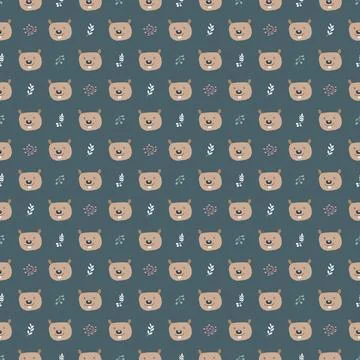 Cute Beaver Seamless pattern. Cartoon Animals in forest background. Vector il Stock Illustration