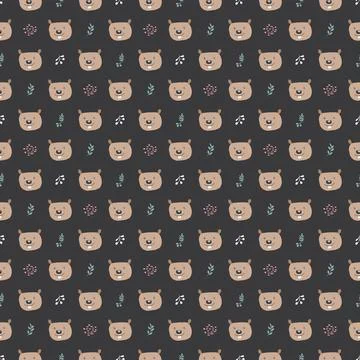 Cute Beaver Seamless pattern. Cartoon Animals in forest background. Vector il Stock Illustration
