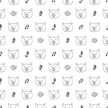 Cute Beaver Seamless pattern. Cartoon Animals in forest background. Vector il Stock Illustration