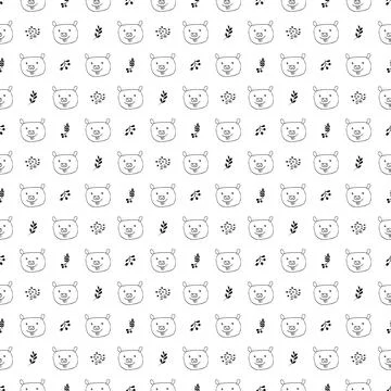 Cute Beaver Seamless pattern. Cartoon Animals in forest background. Vector il Stock Illustration