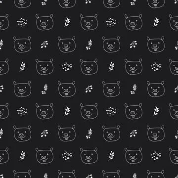 Cute Beaver Seamless pattern. Cartoon Animals in forest background. Vector il Illustrazione stock