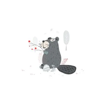 Cute Beaver, vector illustration for you project. Stock Illustration