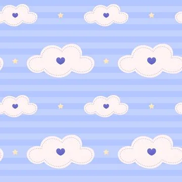 Cute bedding pattern for baby shower with clouds, stars and stripes, blue sea Illustrazione stock
