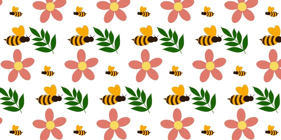 Cute Bee and daisy Pattern Background Stock Illustration