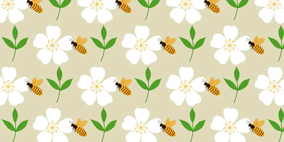 Cute Bee and daisy Pattern Background Illustrazione stock