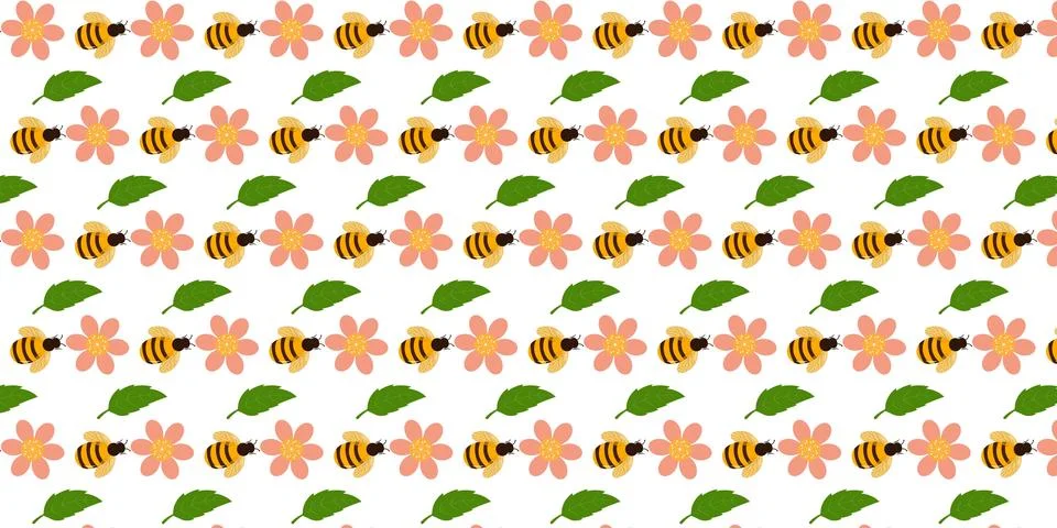 Cute Bee and daisy Pattern Background イラスト素材