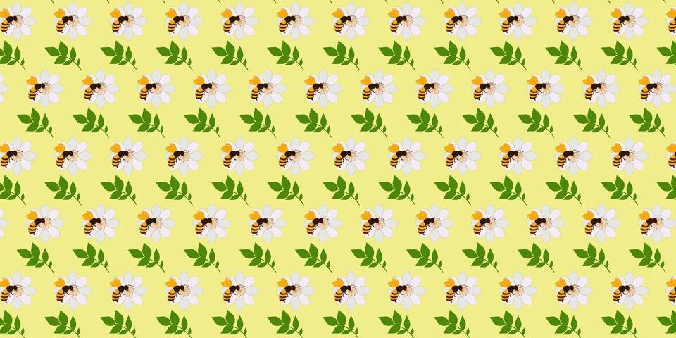 Cute Bee and daisy Pattern Background Stock Illustration