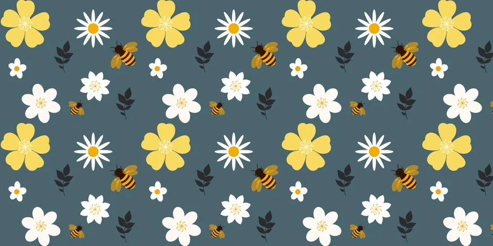 Cute Bee and daisy Pattern Background Stock Illustration