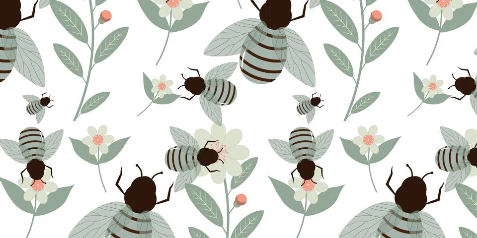 Cute Bee and daisy Pattern Background Stock Illustration