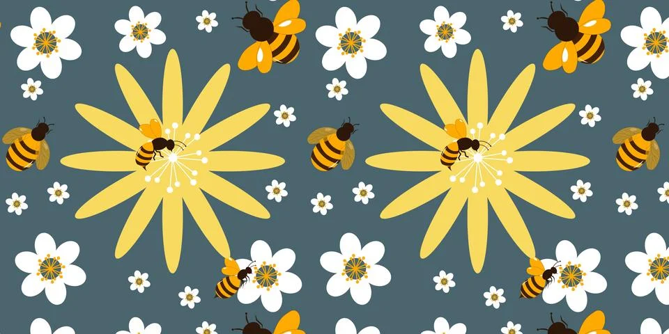 Cute Bee and daisy Pattern Background 스톡 일러스트