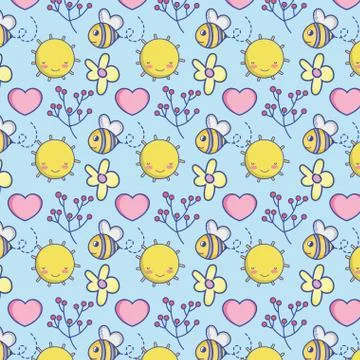 Cute bee and nature pattern background イラスト素材