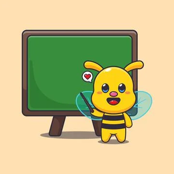 Cute bee with blackboard cartoon vector illustration. Stock Illustration