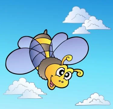 Cute bee on blue sky Stock Illustration