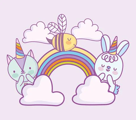 Cute bee bunny cat Ilustração Stock