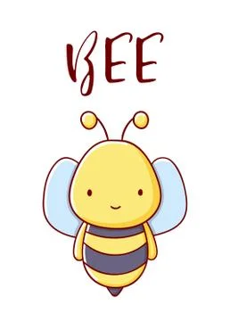 Cute bee cartoon kawaii flat hand drawn isolated on white background Stock Illustration