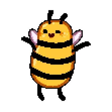 Cute bee character pixel art vector illustration Stock Illustration