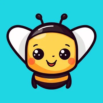 Cute bee face  2d flat line cartoon Stock Illustration
